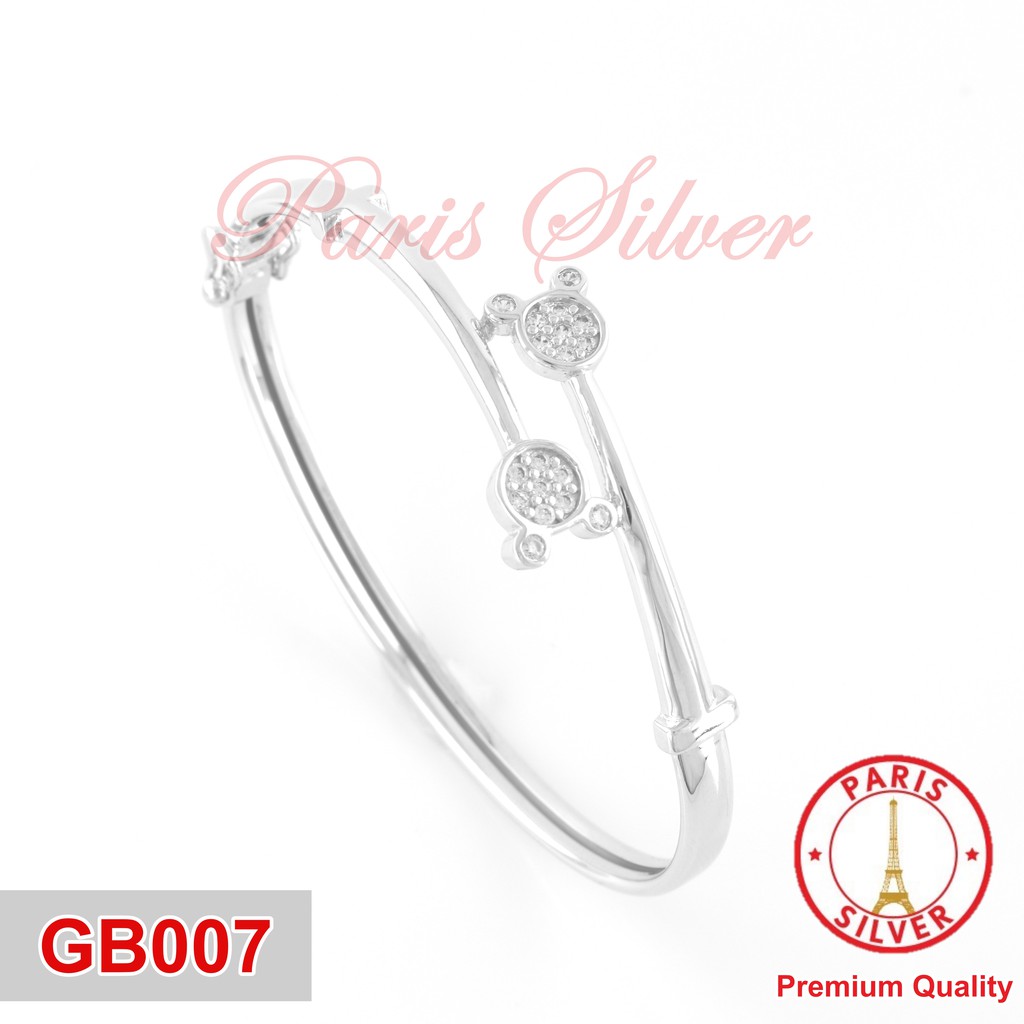 Gelang mickey mouse tangan wanita perak 925 lapis emas putih mickey miki bangle bangkok bulat