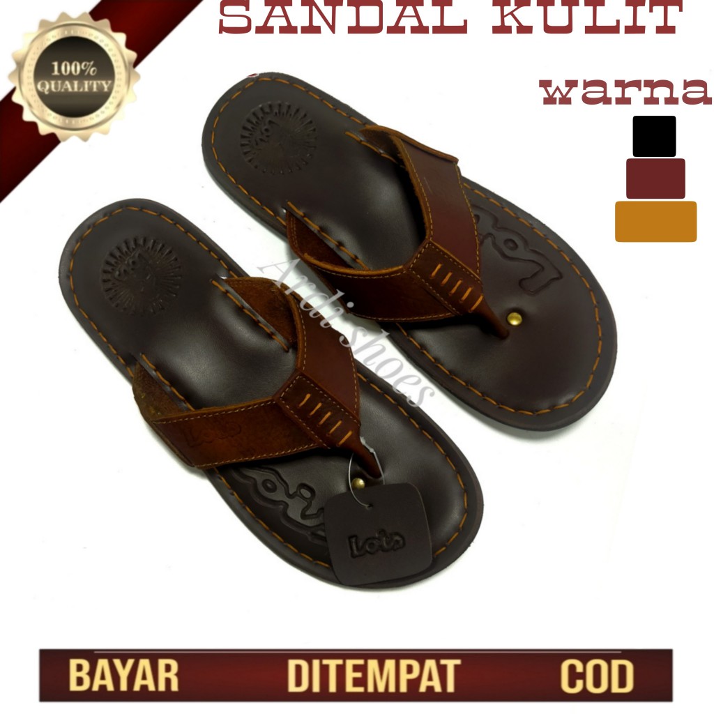 Sendal Kulit Pria Sandal Jepit Cowok Dewasa Slop Santai Casual Murah Japit Coklat