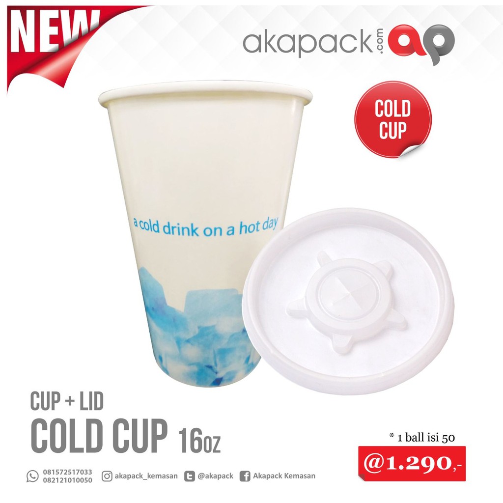 Papper Cup Cold  plus tutup 16oz pack 50pcs Gelas Kertas Kopi 480ml Coffee 16oz Motif