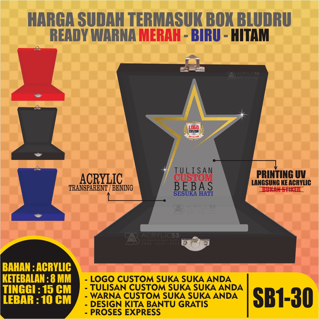 PLAKAT, PLAKAT AKRILIK, PLAKAT ACRYLIC, PLAKAT CUSTOM, VANDEL, PIAGAM PENGHARGAAN 15X10 + BOX SN50