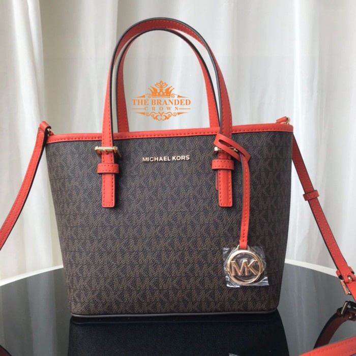 Tas Michael Kors Jet Set Travel Extra Small Tote Crossbody PVC - Red