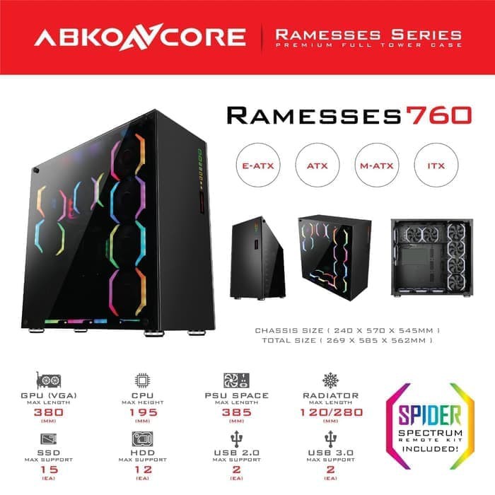 CASE GAMING ABKONCORE Ramesses 760 &amp; 780 (11FAN SPIDER SPECTRUM + HUB)