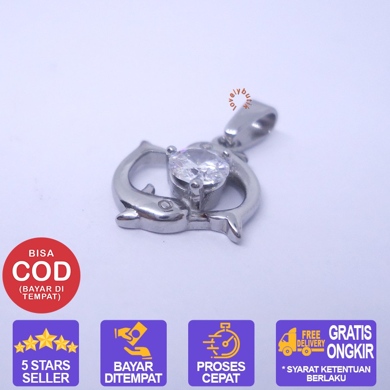 Lovelybutik Liontin Kalung Titanium / Couple Dolphin Liontin Kalung Titanium Ukuran 2cm Warna GLD