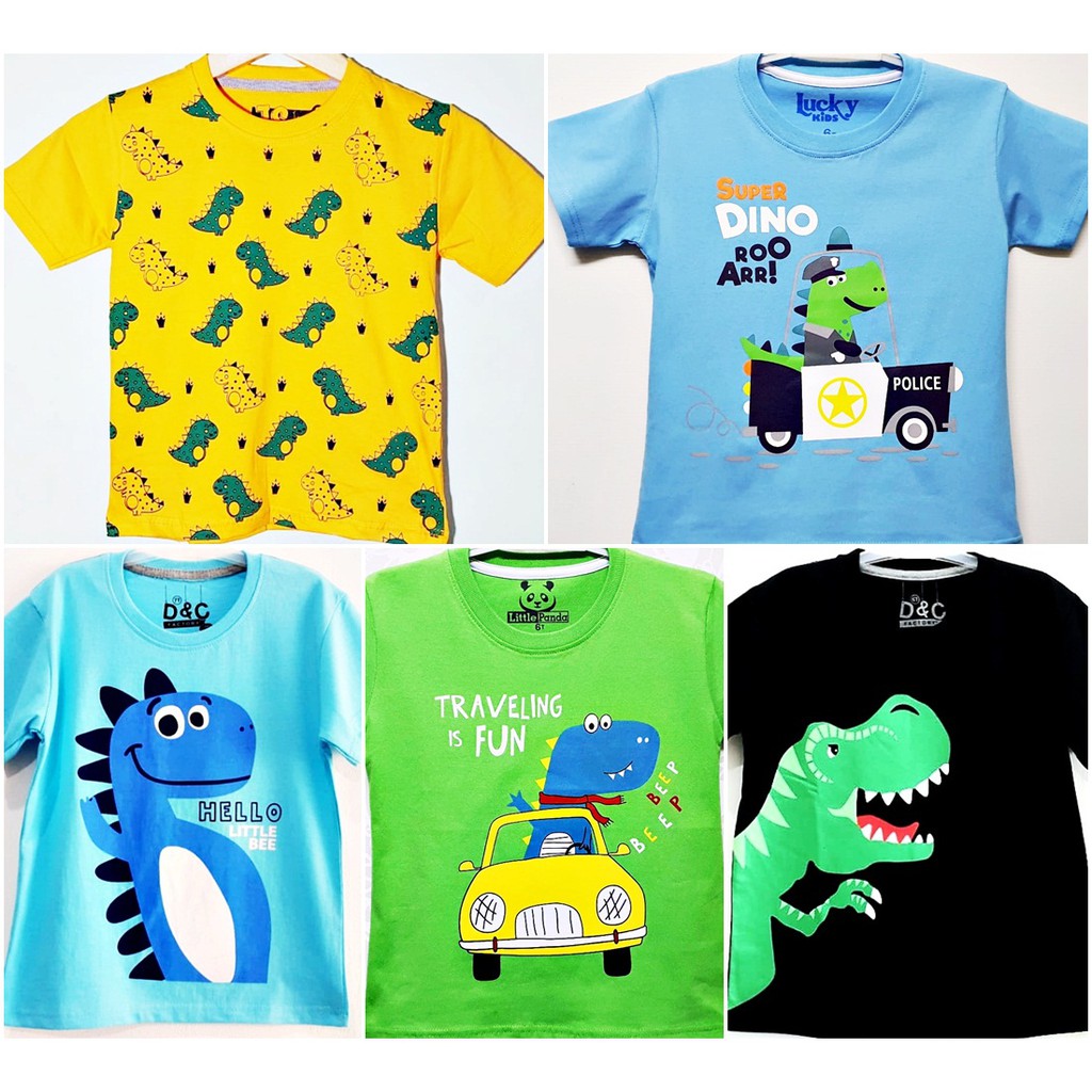  Baju  Kaos  anak  laki laki umur 1 10 tahun Motif 3 Dino Biru 