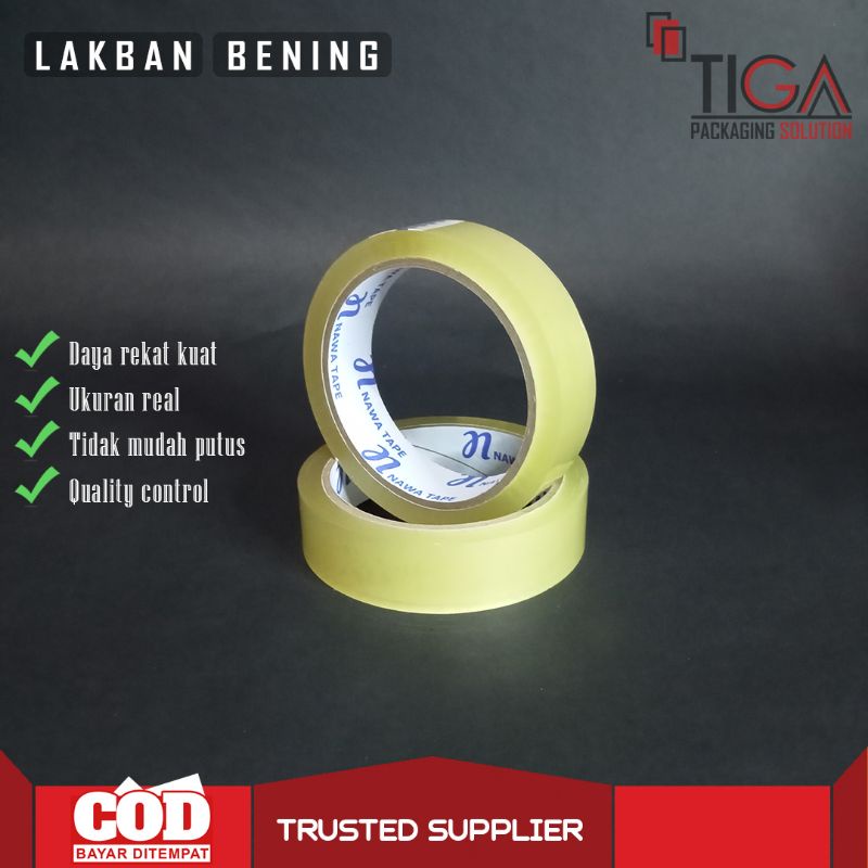 

Lakban Bening 1 Inch 24 mm Real/Daya Rekat Kuat/Murah/1 Kg Muat 12 Pcs