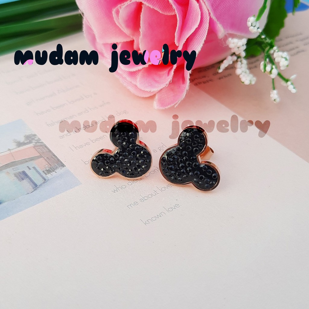 Anting Tusuk Titanium Minnie Dengan Kristal Altifisial Dengan Macam Warna