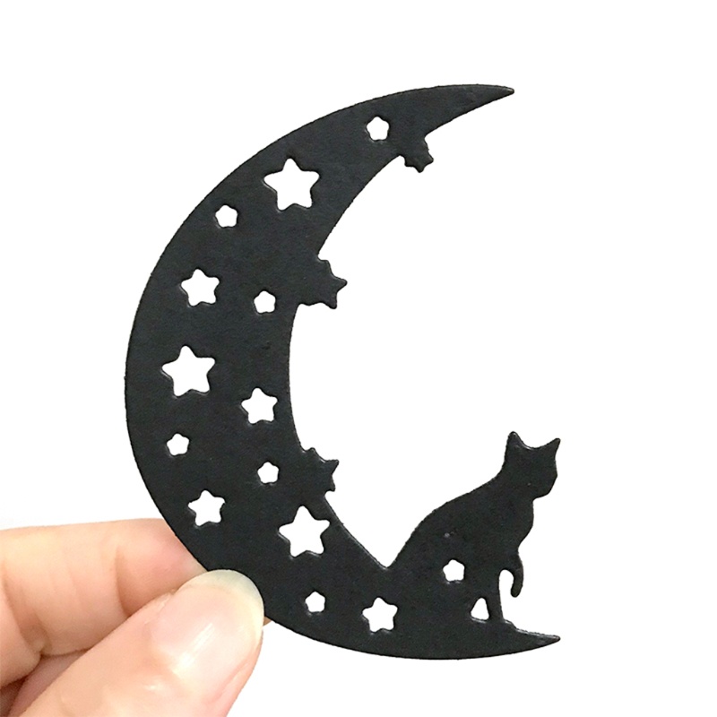 Cetakan Stensil Cutting Dies Motif Kucing Bulan Halloween Bahan Metal Untuk Scrapbook / Craft DIY