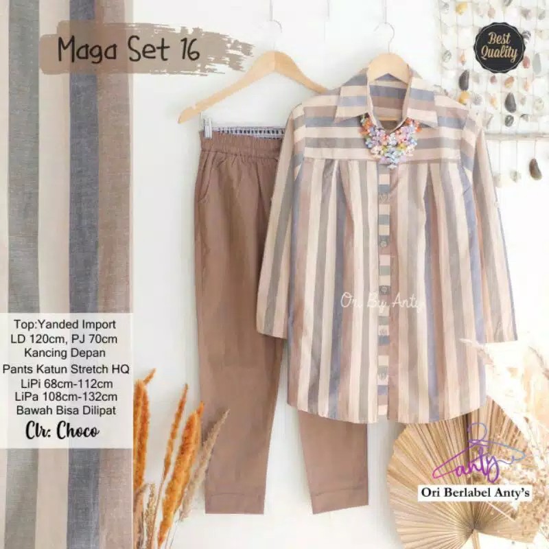 TKG - MAGA SET#16 Setelan Kemeja LD 120 dan Celana Jumbo L12 Motif Salur Anty Set by Grosir Baju Pak
