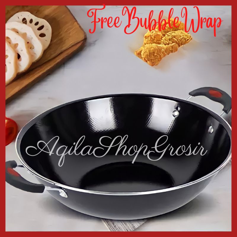 WAJAN ENAMEL KUPING GSE 34cm AWET PENGGORENGAN TEBAL ANTI LENGKET ANTI GORES WOK (AQB)