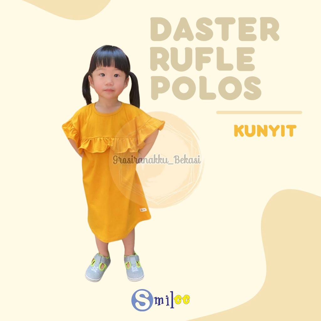 Daster Anak Rufel Polos Smilee Warna Kuning Kunyit Size 1-5Thn