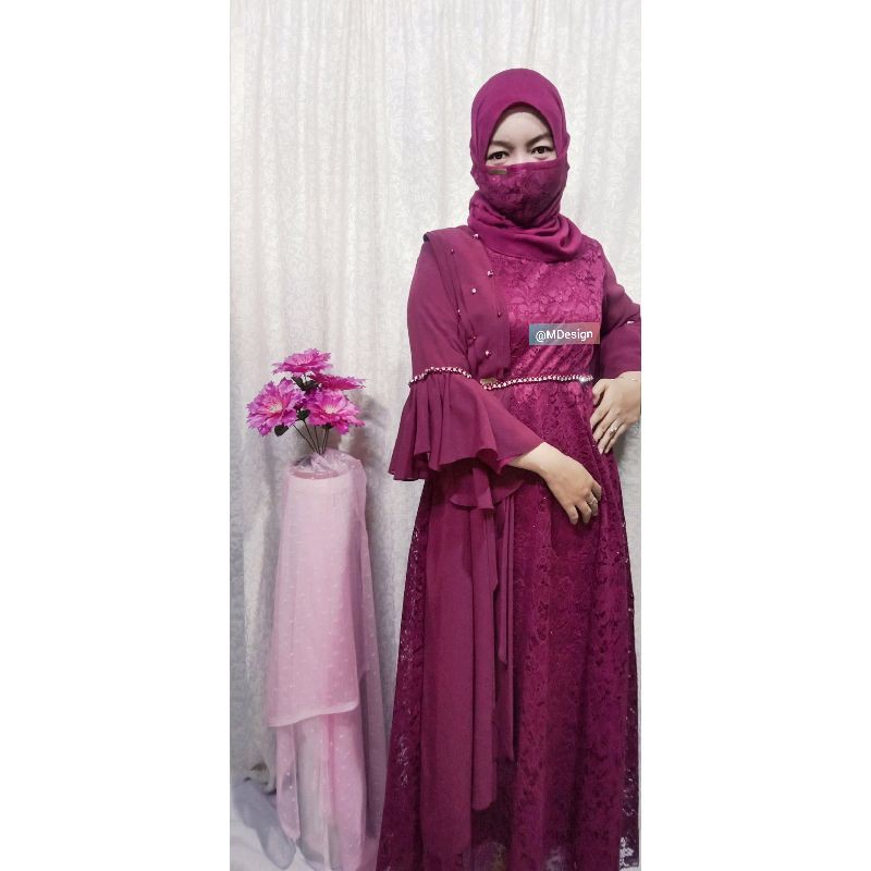 Gamis brukat magenta set MDesign by Emy