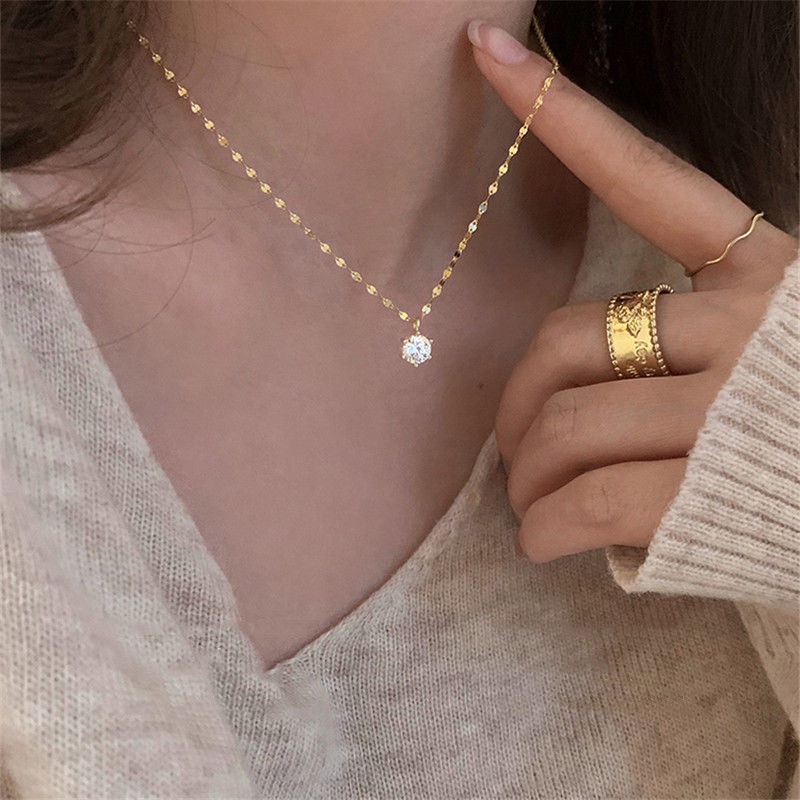 Japan and South Korea Simple Temperament Trend Single Diamond Pendant Necklace Female Clavicle Chain 2021 New Ins Fashion Accessories Jewelry Gift