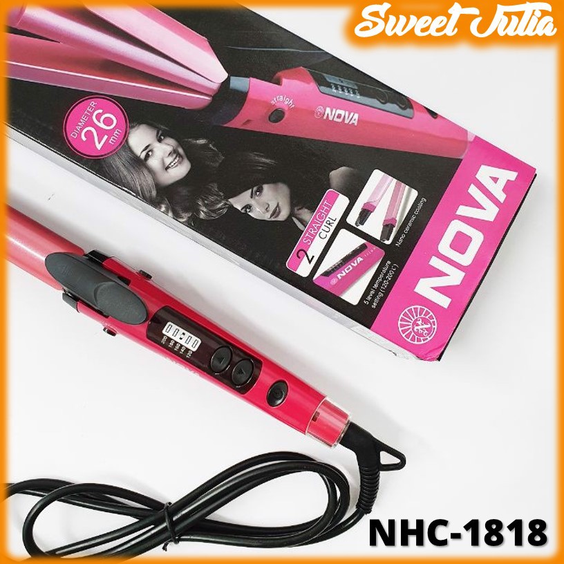 ALAT CATOK RAMBUT Hair Straightener Curly 2 in 1 dengan kontrol suhu NOVA NHC-1818 lurus keriting