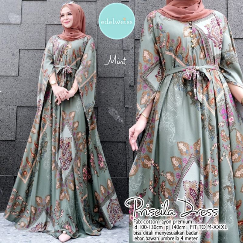 (BISA COD) READY BESTSELLER PRISCILA DRESS KAFTAN ORIGINAL EDELWEISS MEISYA DRESS KAFTAN SUPER JUMBO