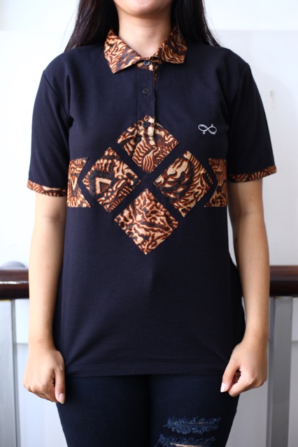 Loyal Kaos Polo Batik Hitam Modern Wanita M L XL XXL