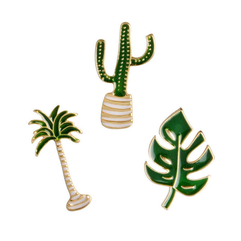 Bros Pin Enamel Desain Kaktus/Pohon Kelapa Gaya Simpel-2