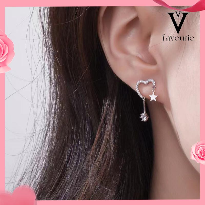 [COD]925 Silver Stud Earrings Indah Cinta Fringe Girl Stars Anting Desain Kecil Berkualitas Tinggi-FA