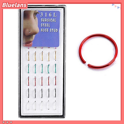 40 Pcs Cincin Hoops Tindik Tubuh Hidung Bahan Stainless Steel Warna Campur