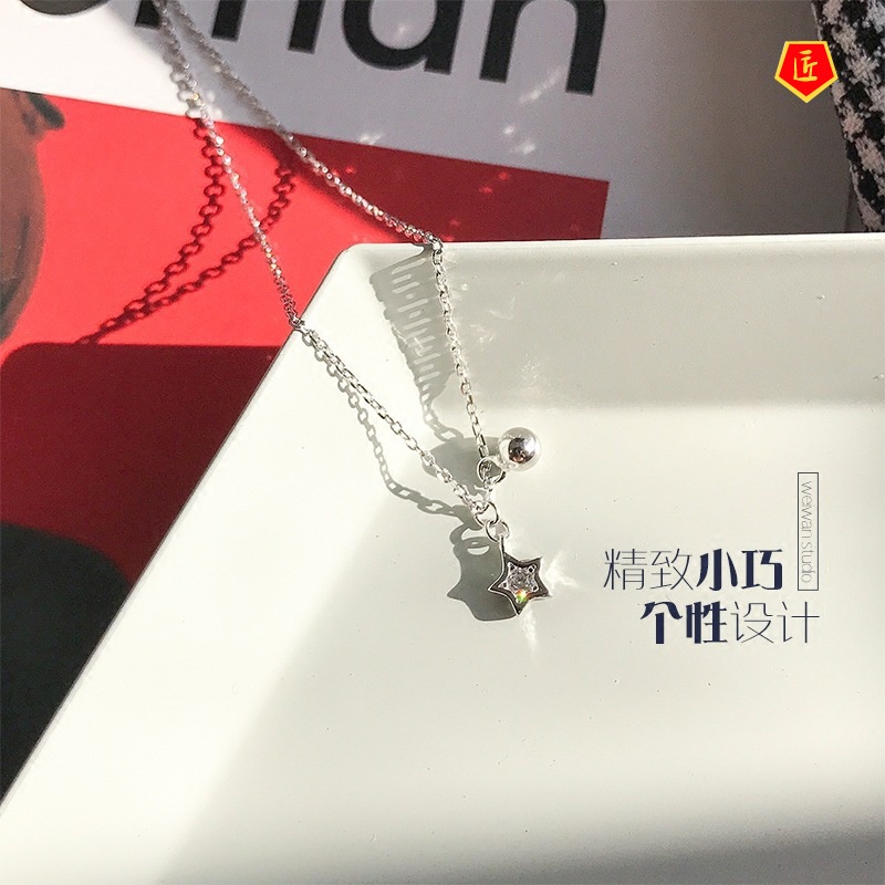 [Ready Stock]925 Silver Necklace Pentagram Diamond Pendant Fashion Simple Fairy