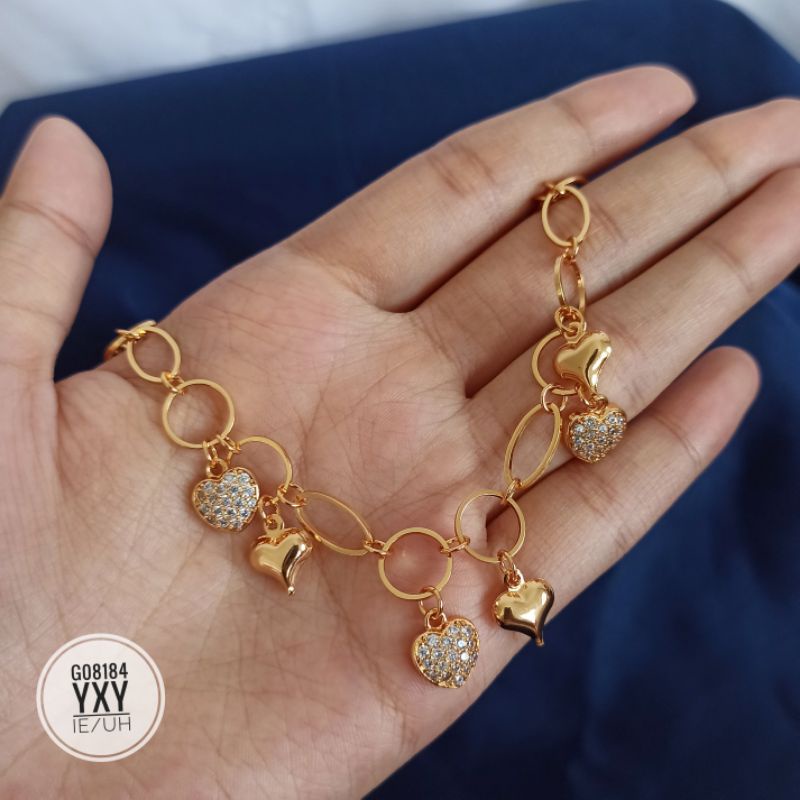 Gelang Yaxiya Rantai Oval Love Gold G08184