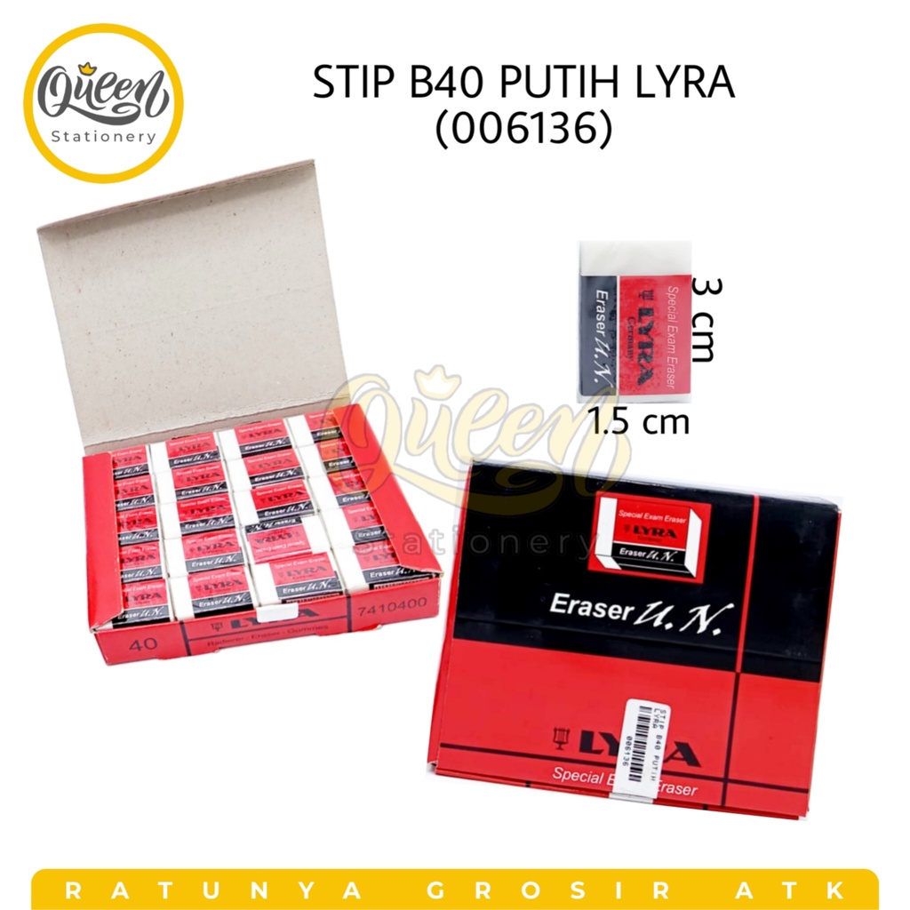 

(1 PCS) STIP B40 PUTIH LYRA / PENGHAPUS / STIP UJIAN / STIP KARET(006136)