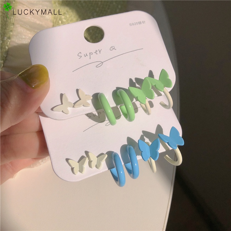 Set Anting Hoop Desain Butterfly Warna-Warni Untuk Wanita