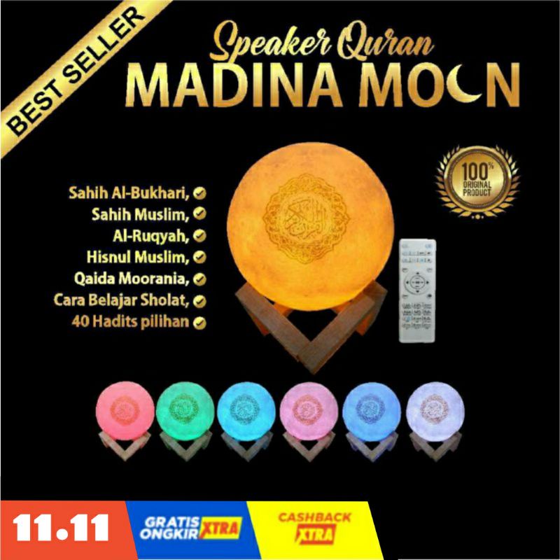 Speaker quran moon murottal 30 juz LED lampu tidur lampu hias bulan audio quran moon lamp speaker