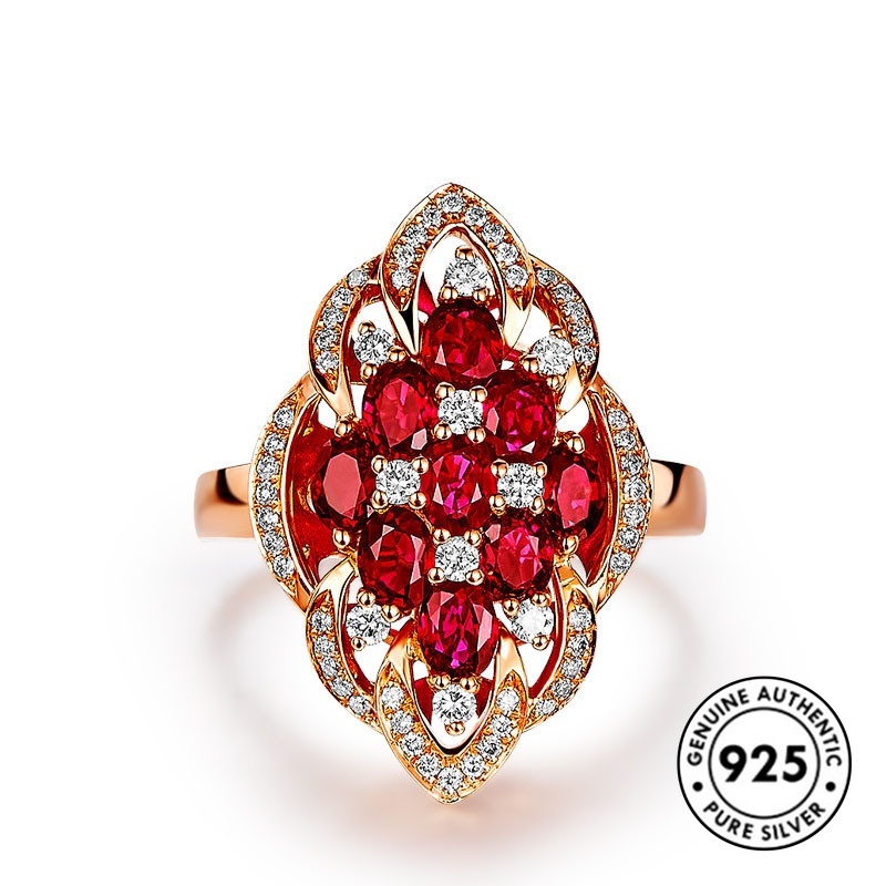 Cincin Sterling Silver 925 Dengan Ruby Warna Rose Gold Untuk Wanita