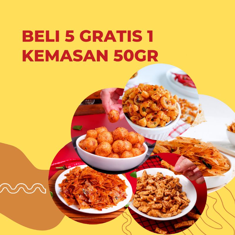 

BELI 5 GRATIS 1 CAMILAN 50 gram/Basreng/kripca/kripset/cimol kering bisa COD