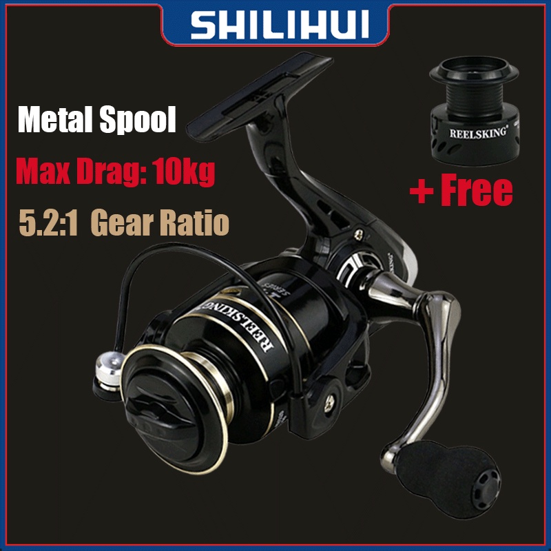 SHILIHUI Reel Pancing 2000 7000 5.2: 1 / 4.7: 1 Ril 3000 Rill 4000 Max Drag 10kg Gagang Metal Warna Hitam / Emas Rell 5000 Rel 6000