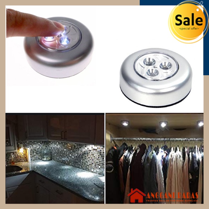 Lampu Tempel Lampu Dinding Dapur Lemari Pakaian LED Tenaga Baterai Stick and Click Touch 3 Watt