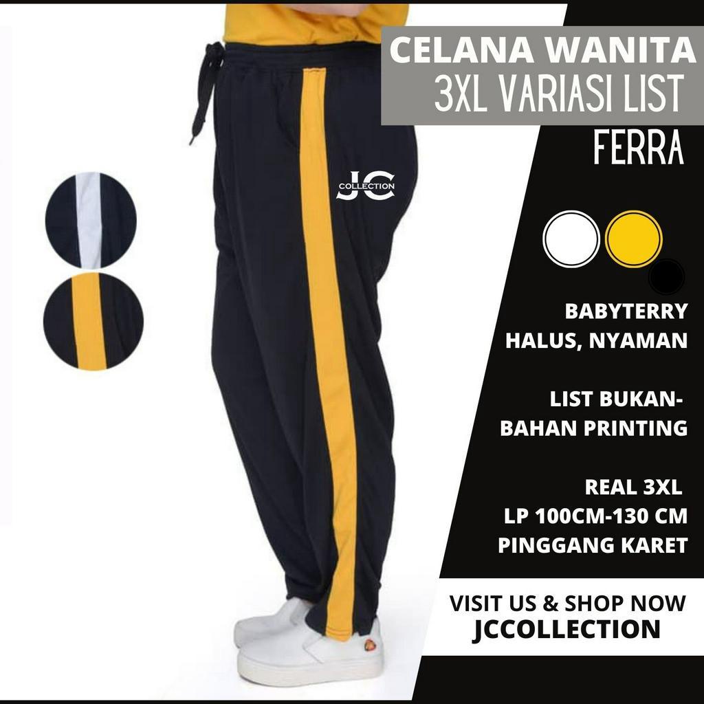 Celana Wanita Jumbop Jogger Big Size Side List Olahraga Ferra / Celana Training Wanita Jumbo - JCCollections