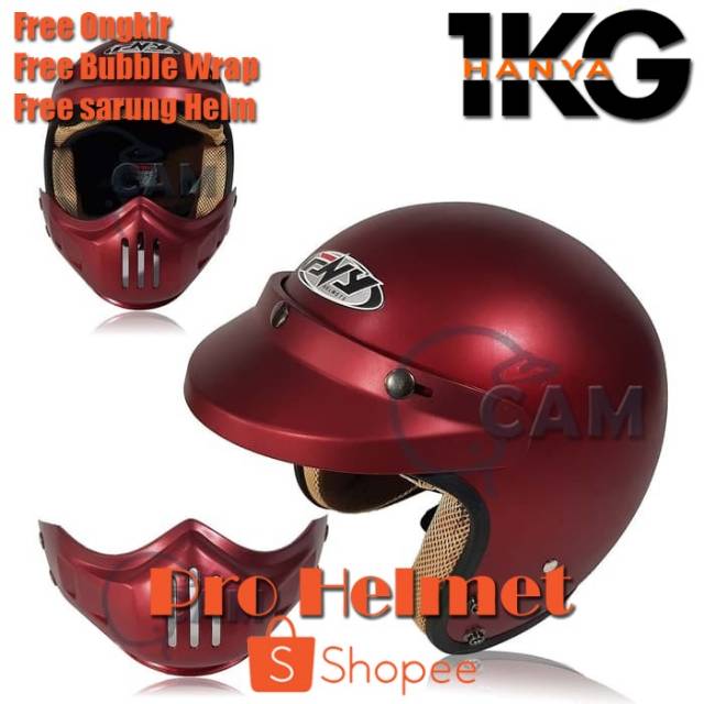 [1KG] Helm Hybrid Cakil Bandit Simpson HBC Boulter Classic Retro Bogo Red Maroon Doff SNI Dewasa