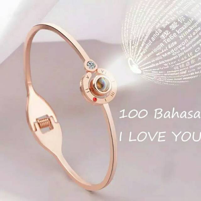 Gelang Tangan Titanium Wanita Proyeksi 100 Bahasa I Love You Angka Romawi Dalika