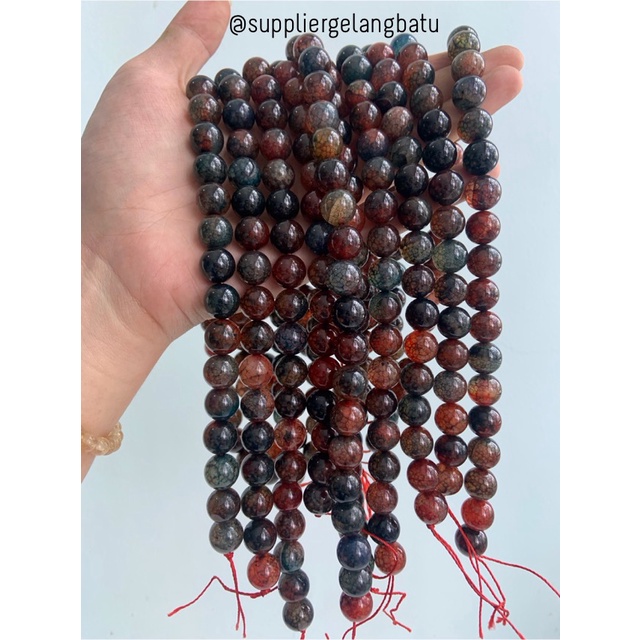 bahan BLACKRED AGATE SERAT 12mm bahan natural akik HITAM MERAH premium