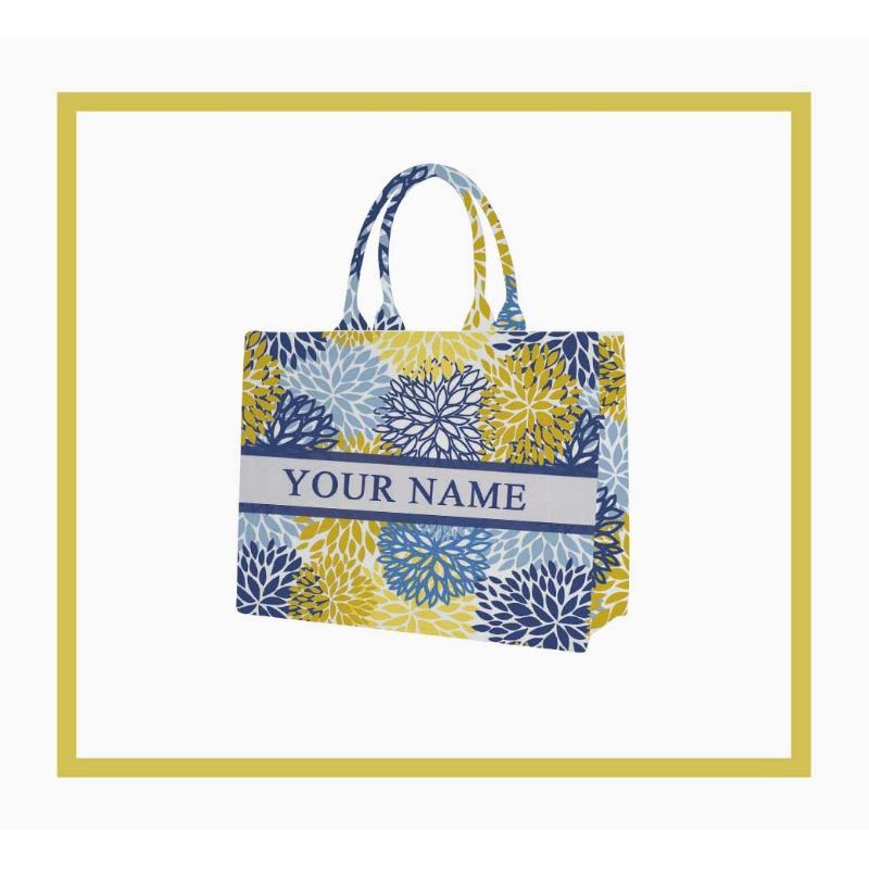 Tas Custom Print Motif Bunga Kuning Biru Blooming