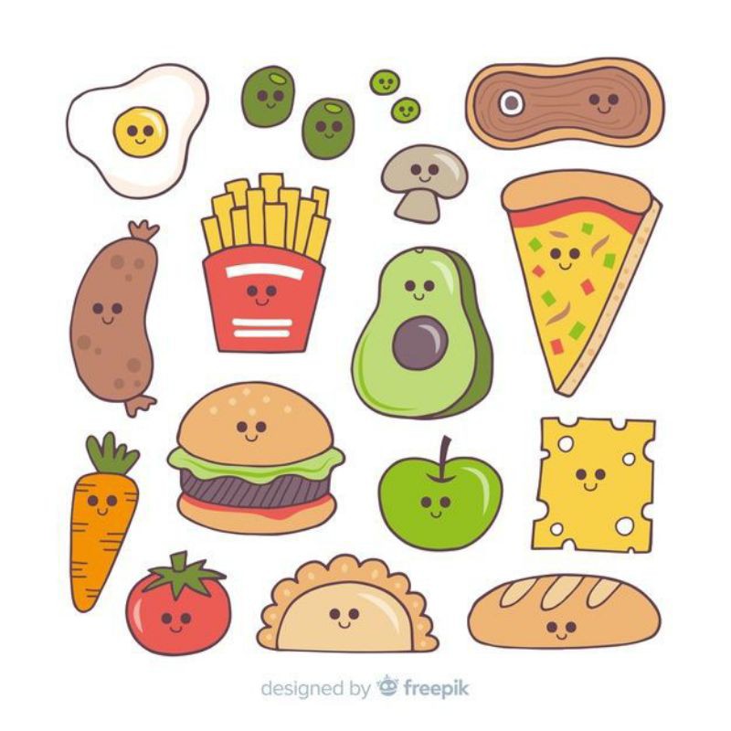 Jual stiker makanan lucu/food stickers/breakfast stickers Indonesia