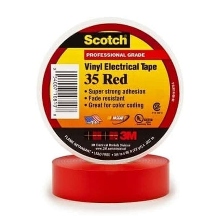 

3M Scotch 35 Electrical Tape 3M Isolasi Warna Merah Ukuran 19MM X20,1M