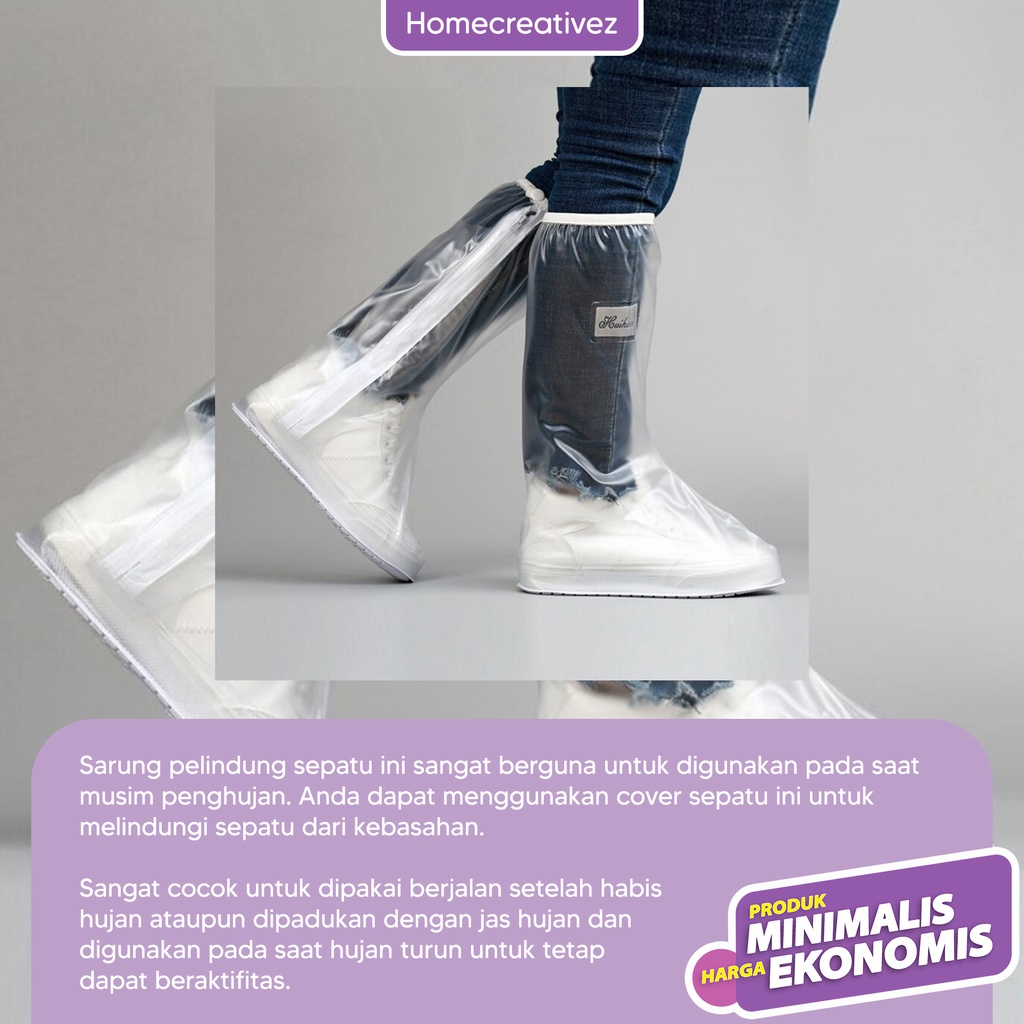 Cover Jas Hujan Sepatu - Rain Cover Sepatu - Pelindung Sepatu Anti Air Transparant / Black dengan cahaya reflektor