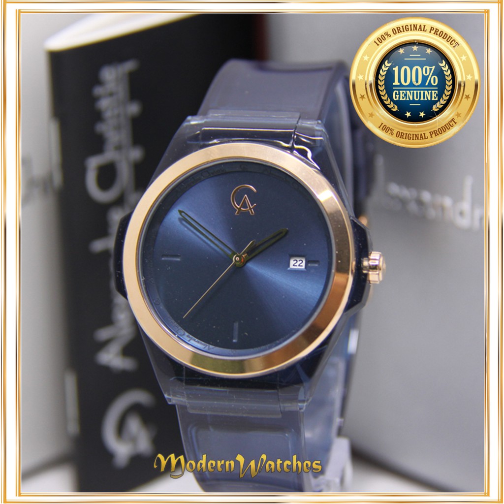 Jam Original Alexandre Christie AC 2809 Jam Tangan Wanita Biru Tua Blue Rubber Strap 100% Original