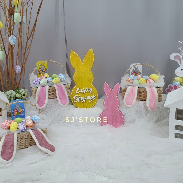 

Easter bunny eggs hampers hiasan keranjang hadiah anak paskah