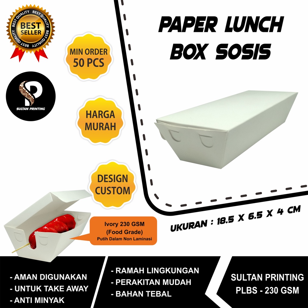 PAPER LUNCH BOX / DUS TEMPAT SOSIS (PUTIH)