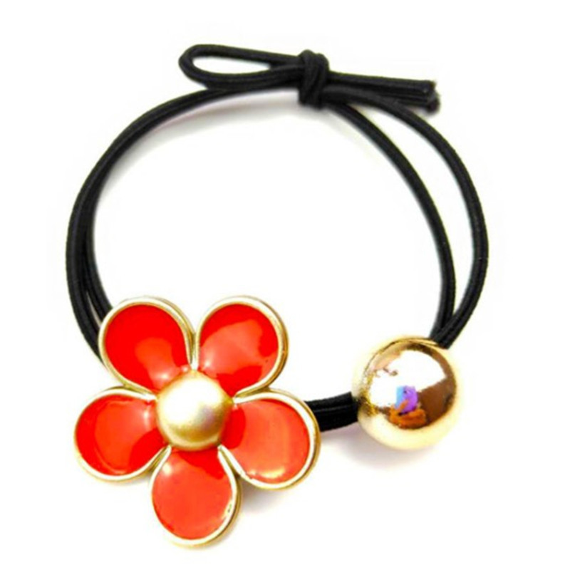 Fashion Golden Bead Flower Hair Rope Ins Ladies Candy Color Hair Ring Hair Tie