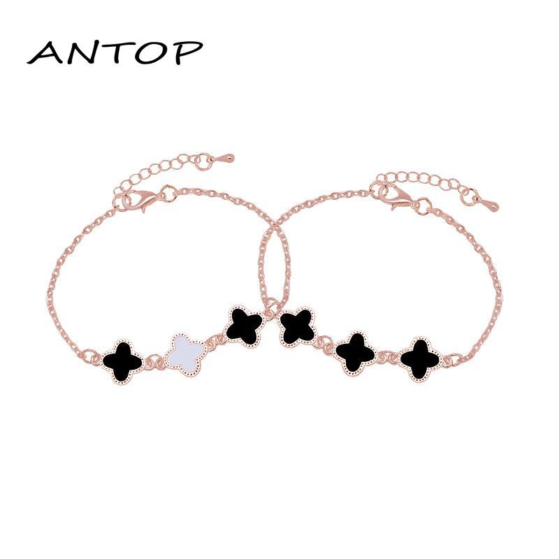 1 Pcs Korean Gelang Titanium Wanita Anti Karat Selamanya Semanggi Berdaun Empat Bracelet ANTOP