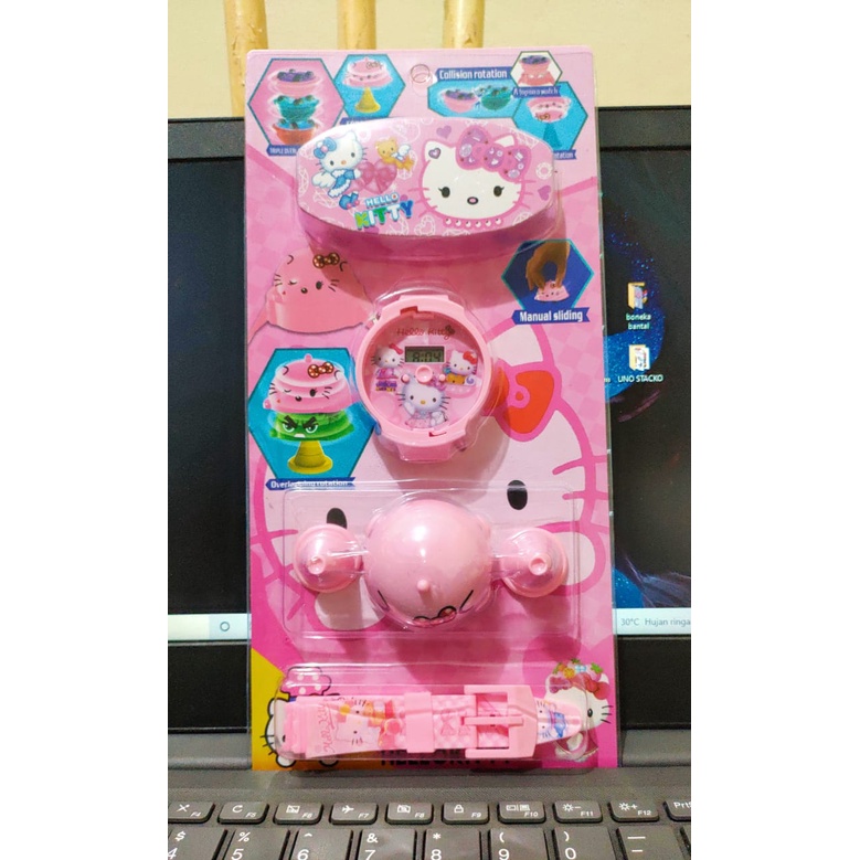 Jam tangan anak  musik bermotif karakter banyak T melodi musik led-hello kitty gasing