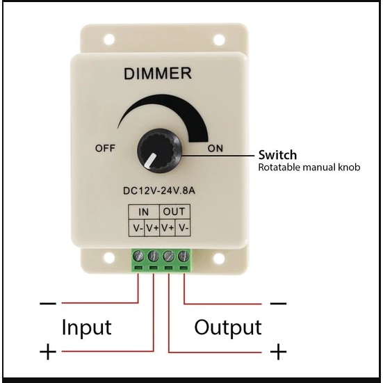 Dimmer Lampu Led Strip DC Motor Kipas 12V - 24V 8A Peredup