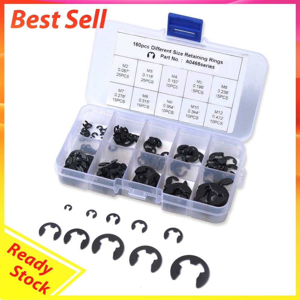 Carbon Spring Steel E-clip Snap Ring Assortment Circlip Retaining Ring Kit