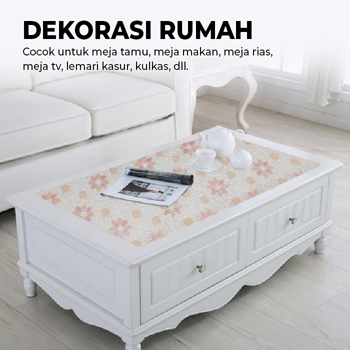 Taplak Meja Makan Meteran Motif Bunga Cirlcle Ukuran Lebar 50cm Bahan PVC Tebal Terbaru Perlengkapan Peralatan Rumah Tangga Import - D21-W - Lucky Star