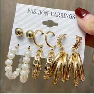1set 6pasang Anting Wanita korea GIWANG Tusuk Gantung Bohemia Desain Geometri Hias Rumbai Alloy Wanita ANT31-6