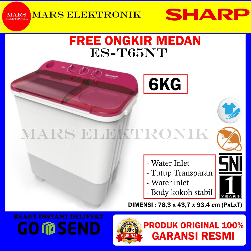 MESIN CUCI SHARP ES-T65NT / 6 KG / ES T 65 NT / EST65NT / FREE ONGKIR MEDAN